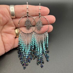 Beaded Fringe Dangle Earrings